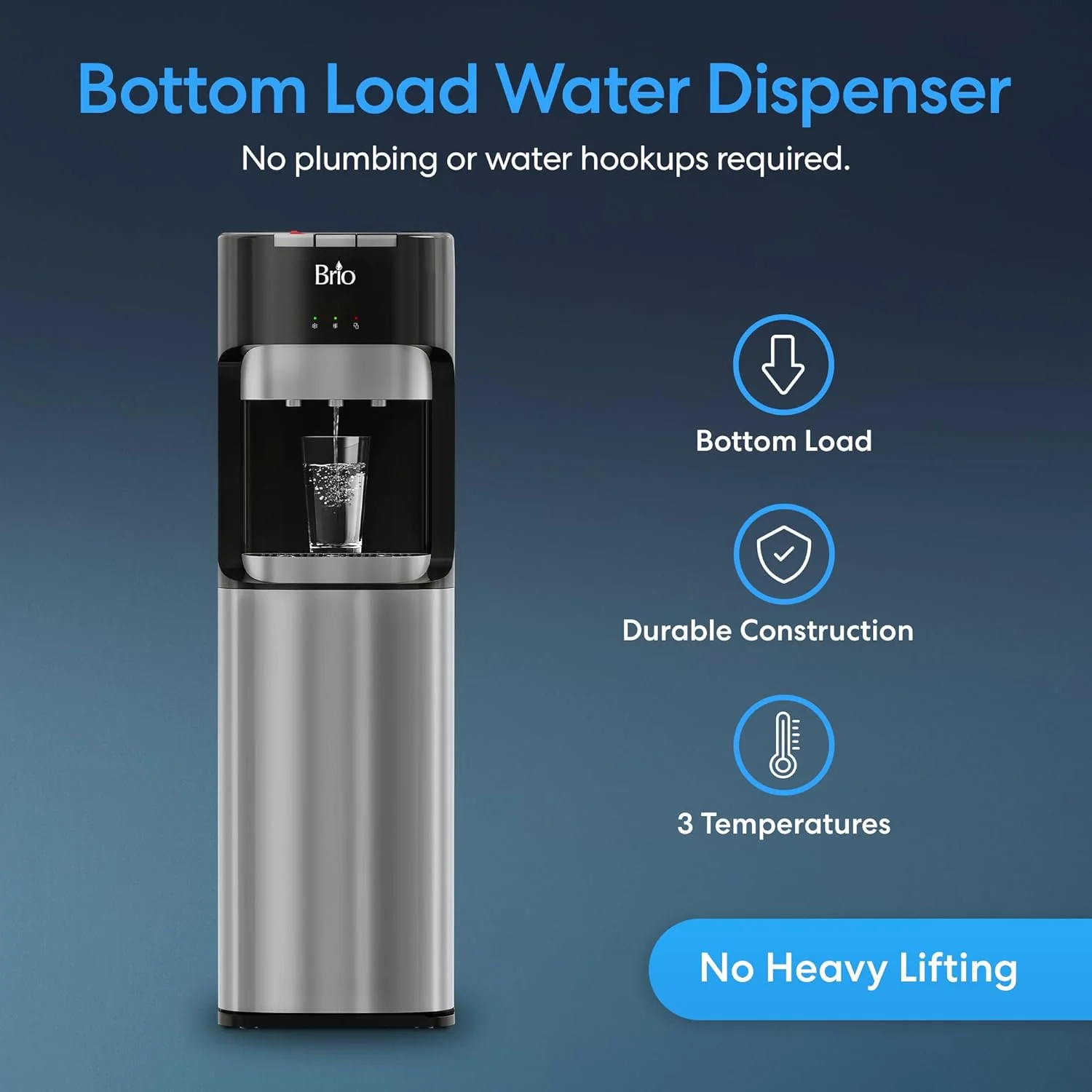 Bottom Loading Water Cooler Dispenser for 5 Gallon Bottles - 3 Temperatures with Hot, Room & Cold Spouts, Child Safety Lock, LED Display with Empty Bottle Alert, Stainless Steel