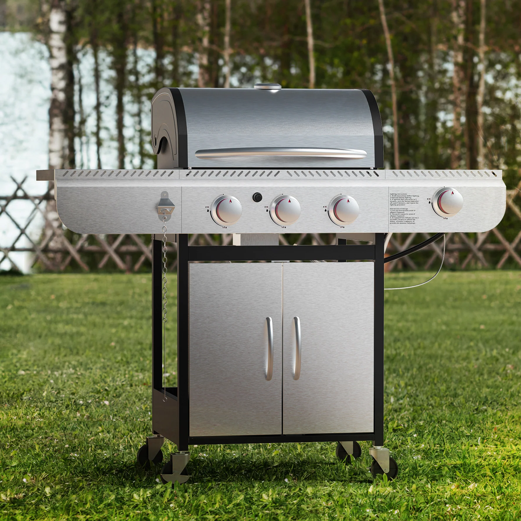 3+1/4+1 Burner Freestanding Propane Gas Grill With Side Burner And Cabinet