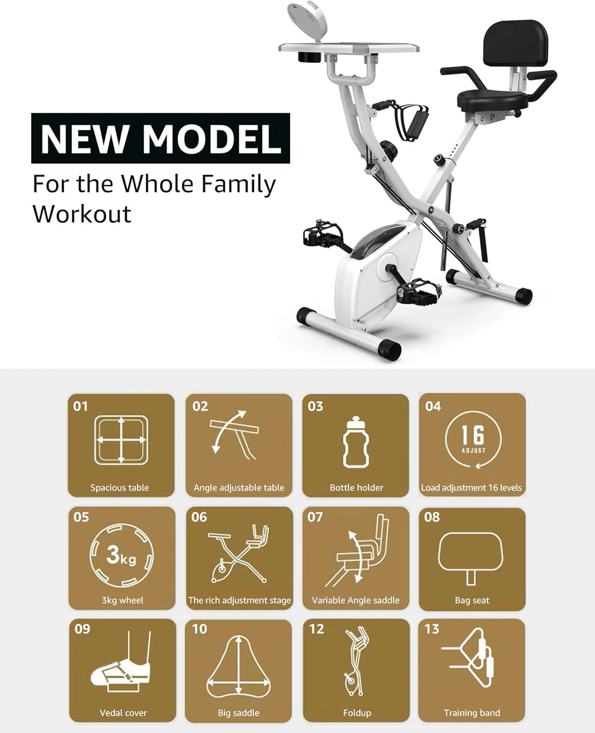 Foldable Exercise Bike Stationary Bikes for Home, 5 IN 1 Indoor Workout Bike, Cycling Bike with 16-Level Quiet Magnetic Resistance, 6.6 LBS Flywheel and 300LBS Capacity, 2025 Designed 817 X-bike