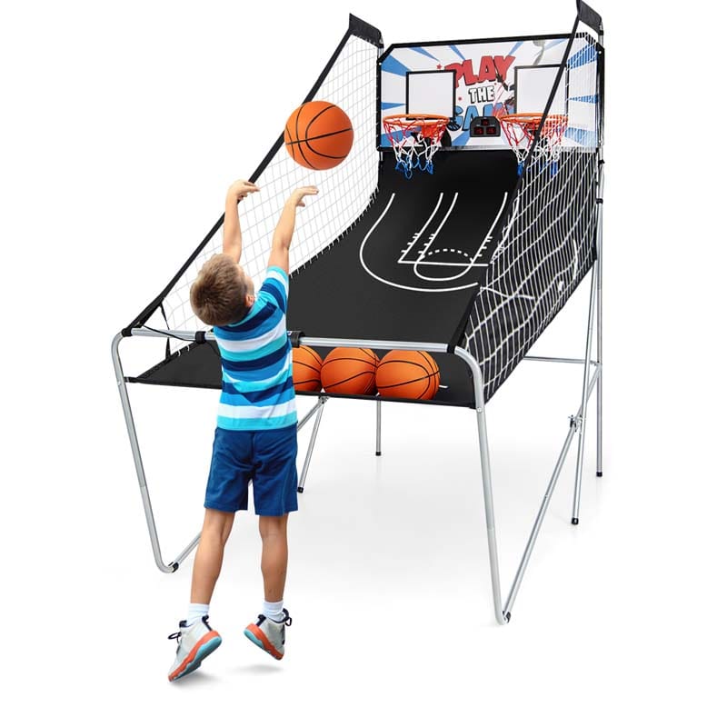 Foldable Basketball Arcade Game, Dual Shot Electronic Basketball Game Machine with 8 Game Modes