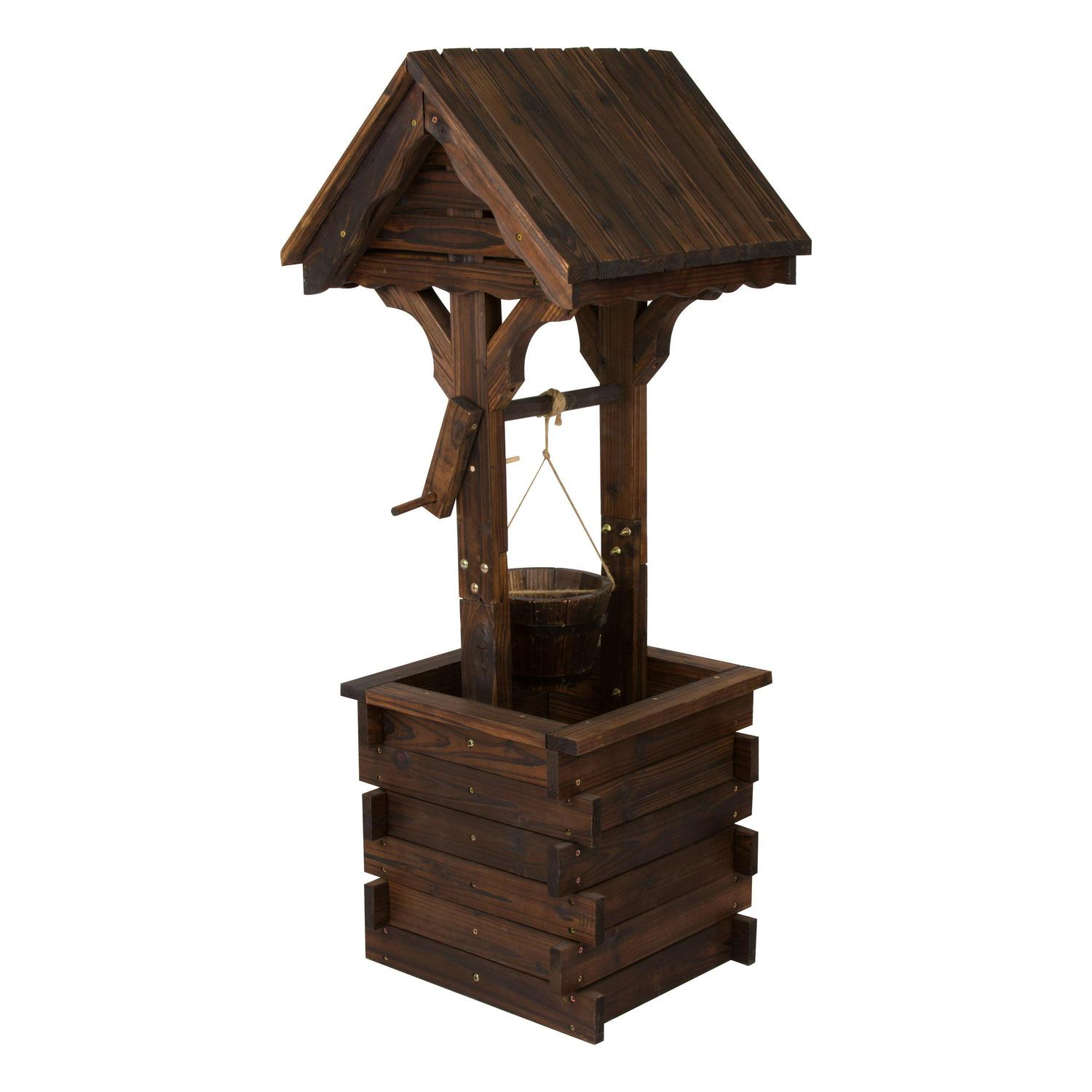 Shine Company Decorative Cedar Wishing Well, 48��� Brown Wood, Garden Ornament