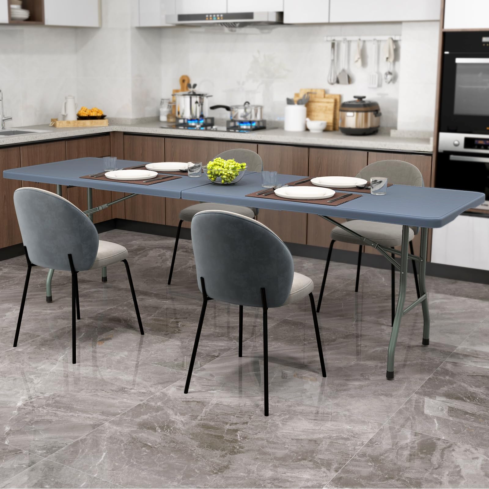 8ft Plastic Folding Table, 350 LBS Outdoor Heavy Duty Folding Tables with HDPE Tabletop, Handle