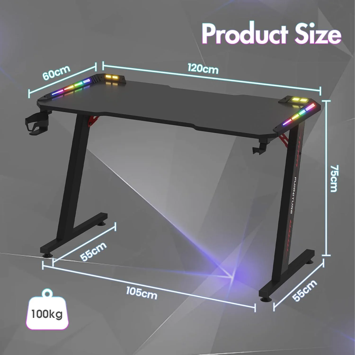 Gaming Desk Ergonomic Computer Desk LED Light