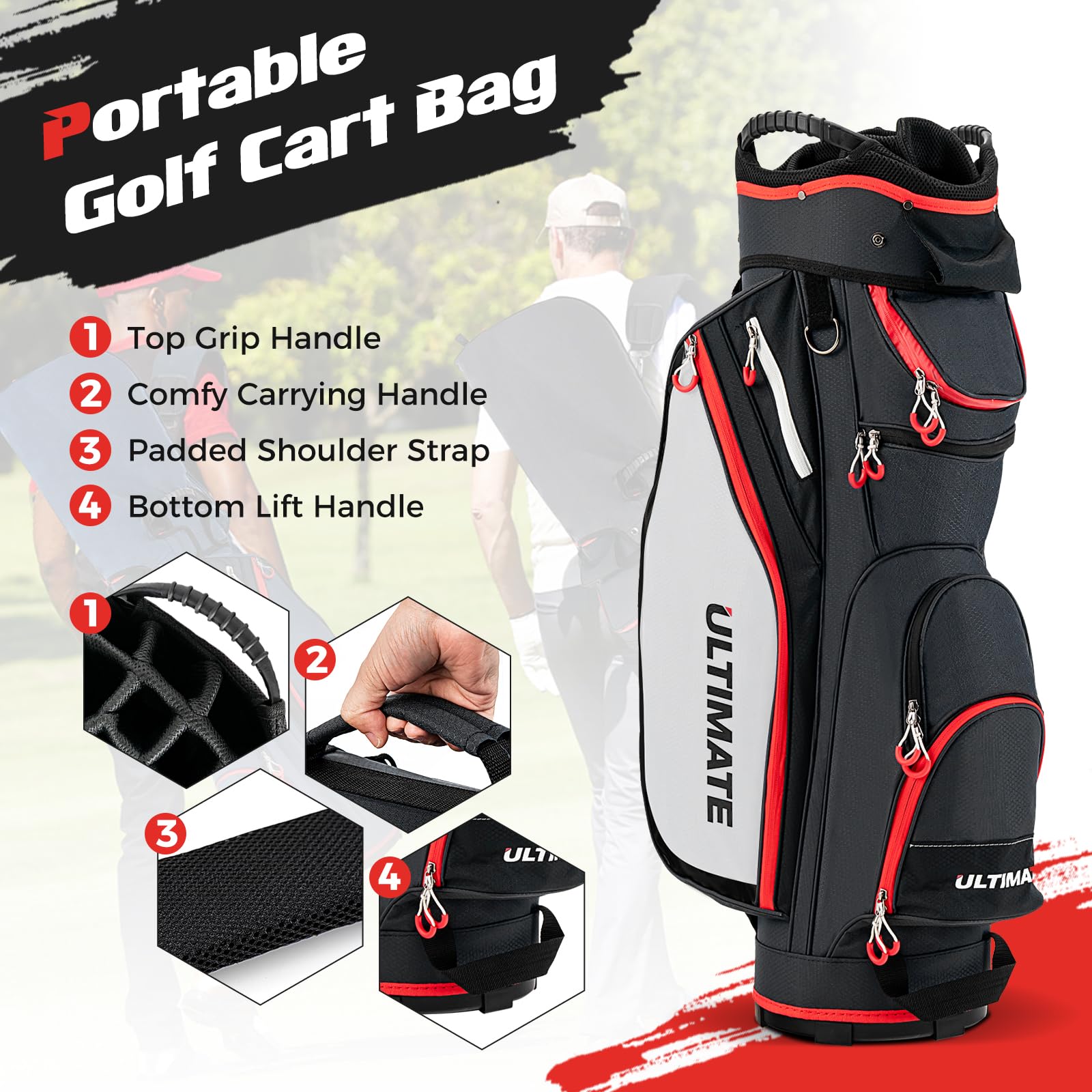 Golf Cart Bag with 14-Way Dividers, Lightweight Portable Golf Club Bag