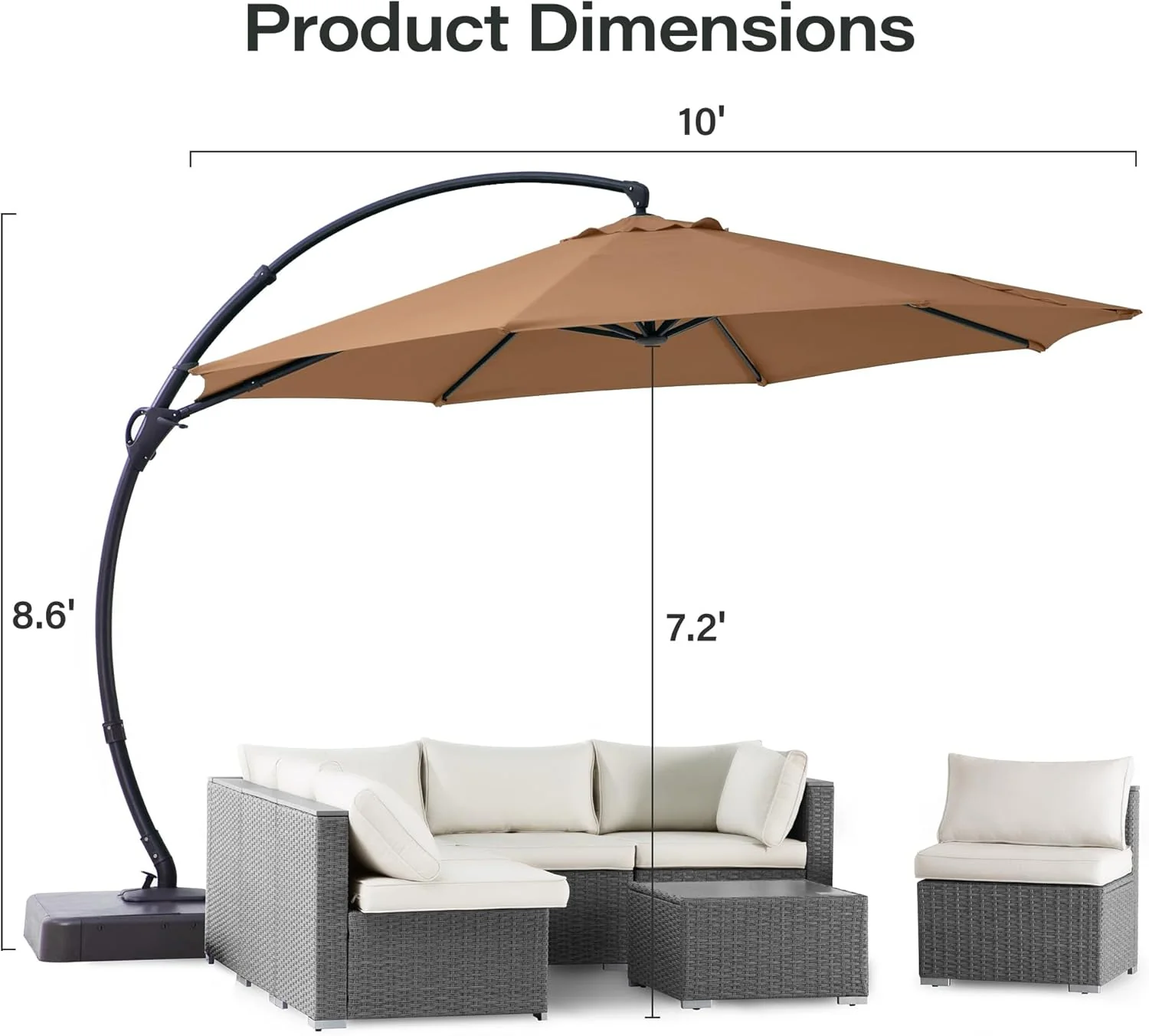 LAUSAINT HOME Outdoor Patio Umbrella with Base included, 11 FT Deluxe Curvy Cantilever Umbrella Heavy Duty Offset Hanging Umbrella with 360�� Rotation for Market, Pool, Garden, Backyard, Deck (Beige)