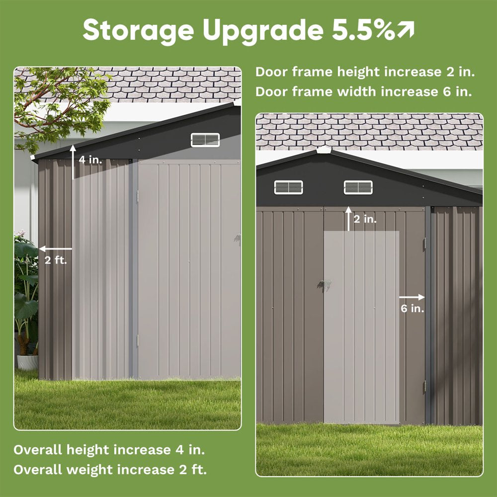 Patiowell 10??10 ft Metal Outdoor Storage Shed, Sloping Roof, Double Lockable Doors, Coffee Brown