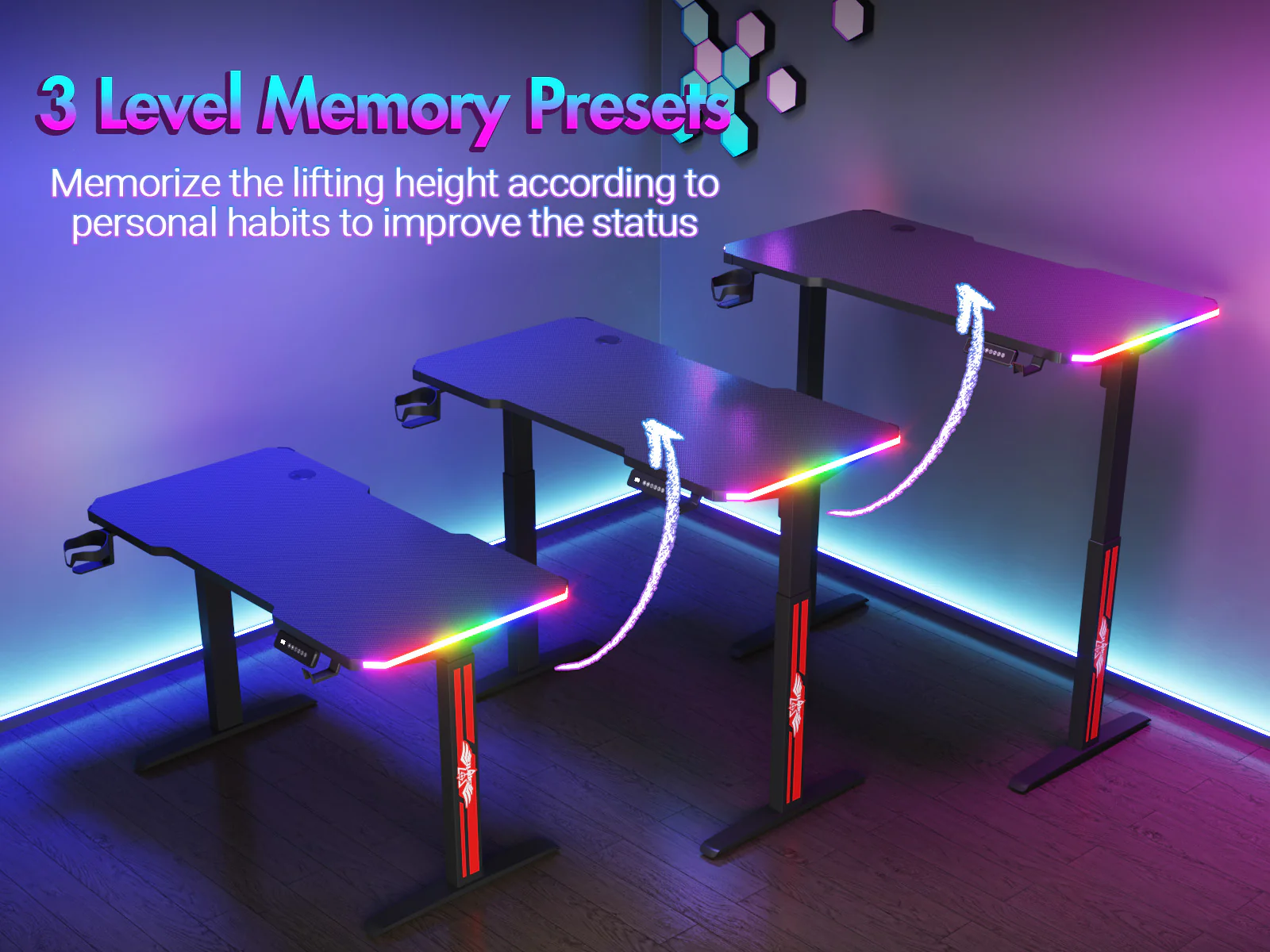Electric Standing Gaming Desk RGB LED 120cm