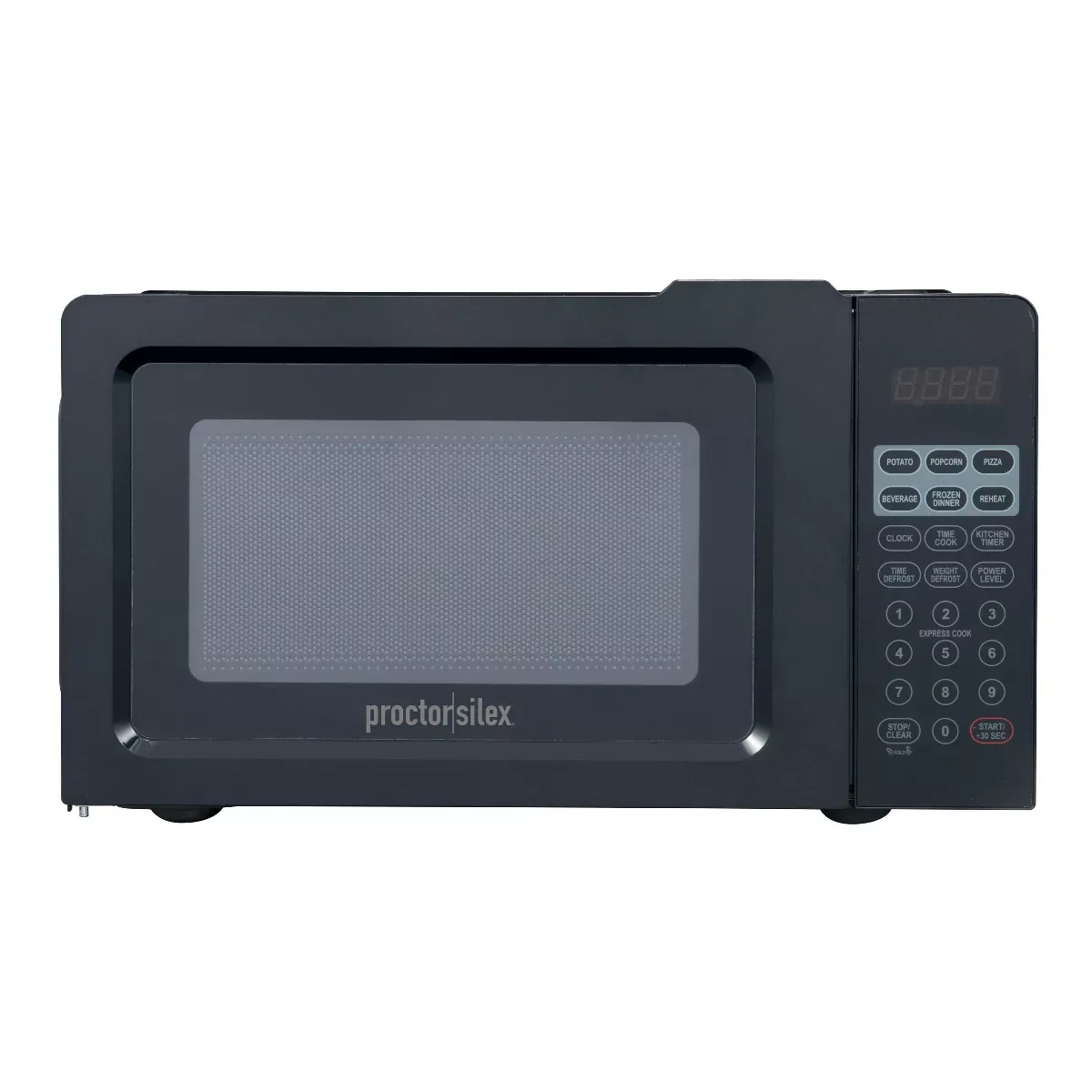 Proctor Silex 700W Countertop Microwave, 0.6 Cu. Ft, Black, Green LED Display, 10 Power Levels