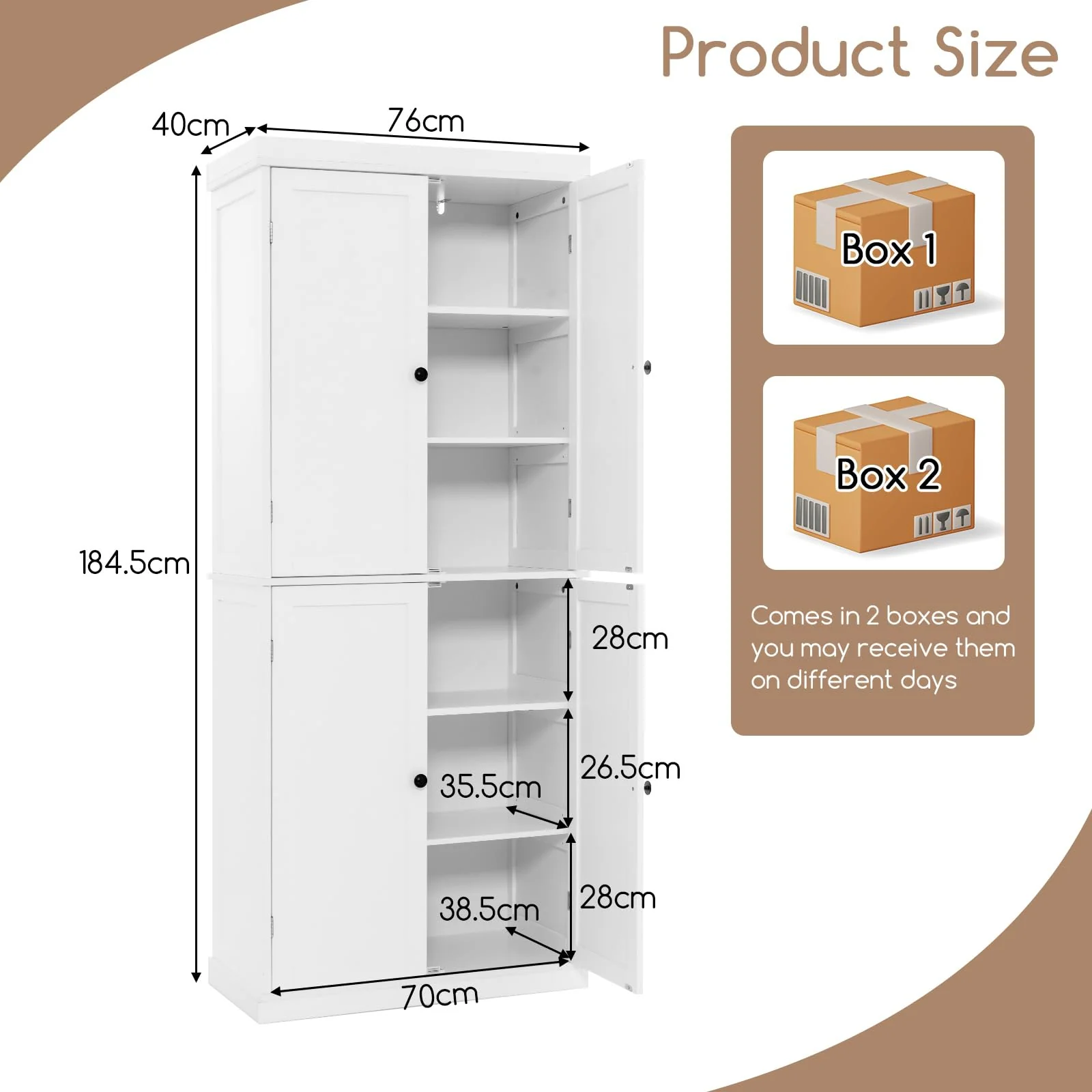 Giantex 184.5cm Freestanding Tall Buffet Cabinet, 4 Door Kitchen Pantry