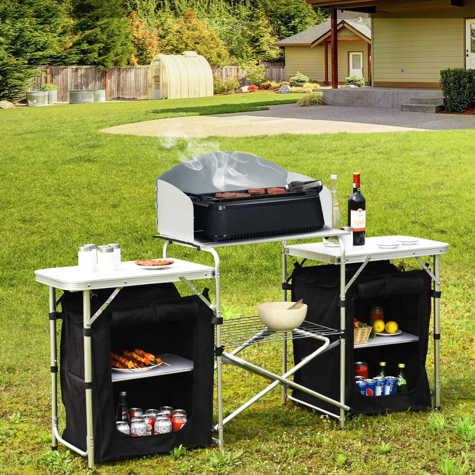 Folding Camping Kitchen Table with Storage
