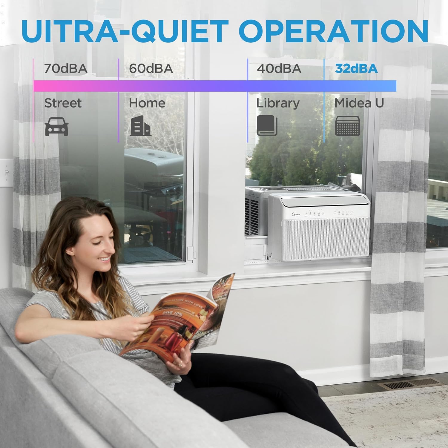 8,000 BTU U-Shaped Smart Inverter Air Conditioner Cools up to 350 Sq. Ft., Ultra Quiet with Open Window Flexibility, Compatible with Alexa, 35% Energy Savings, Remote Control (Renewed)