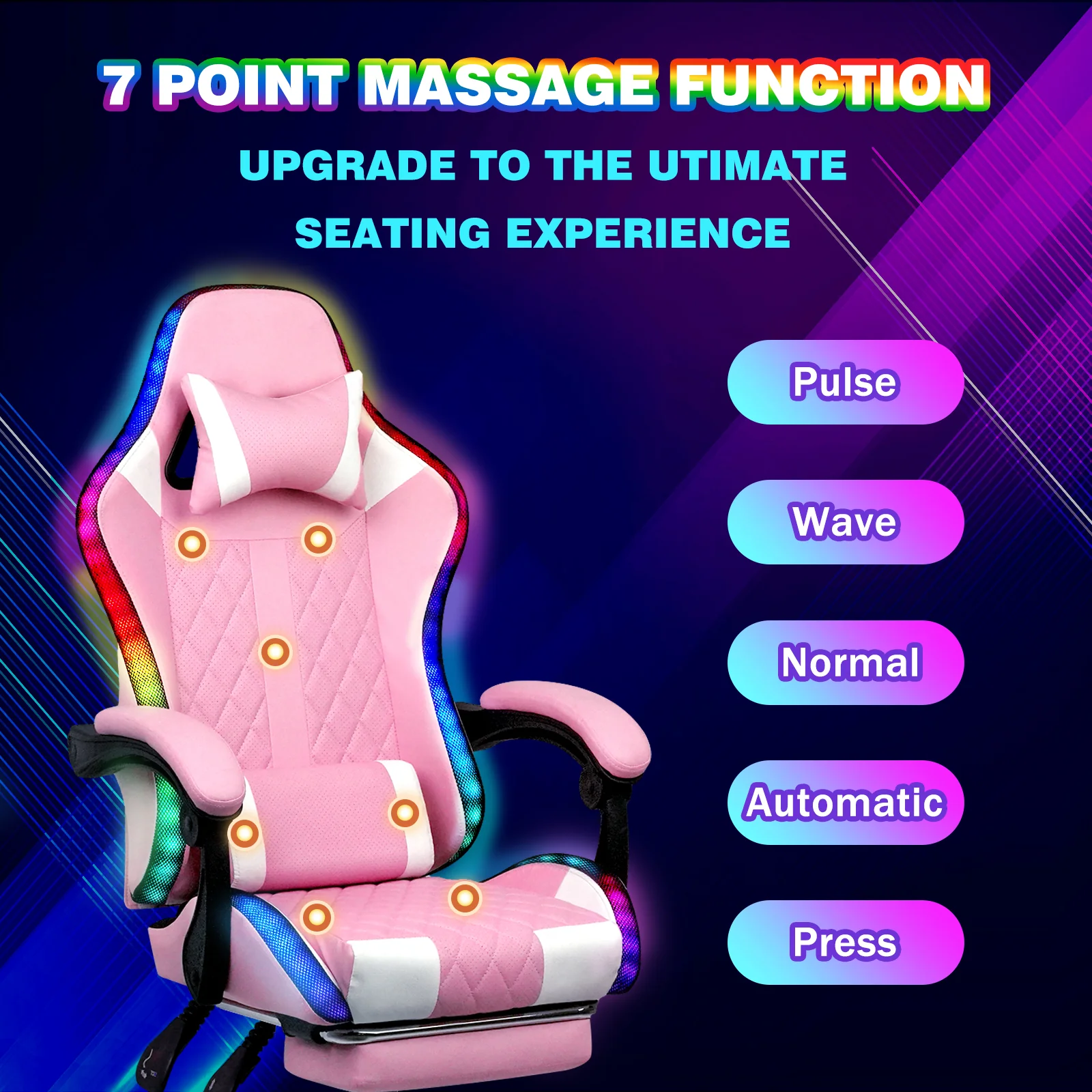 Gaming Chair 12 RGB LED Massage Chair