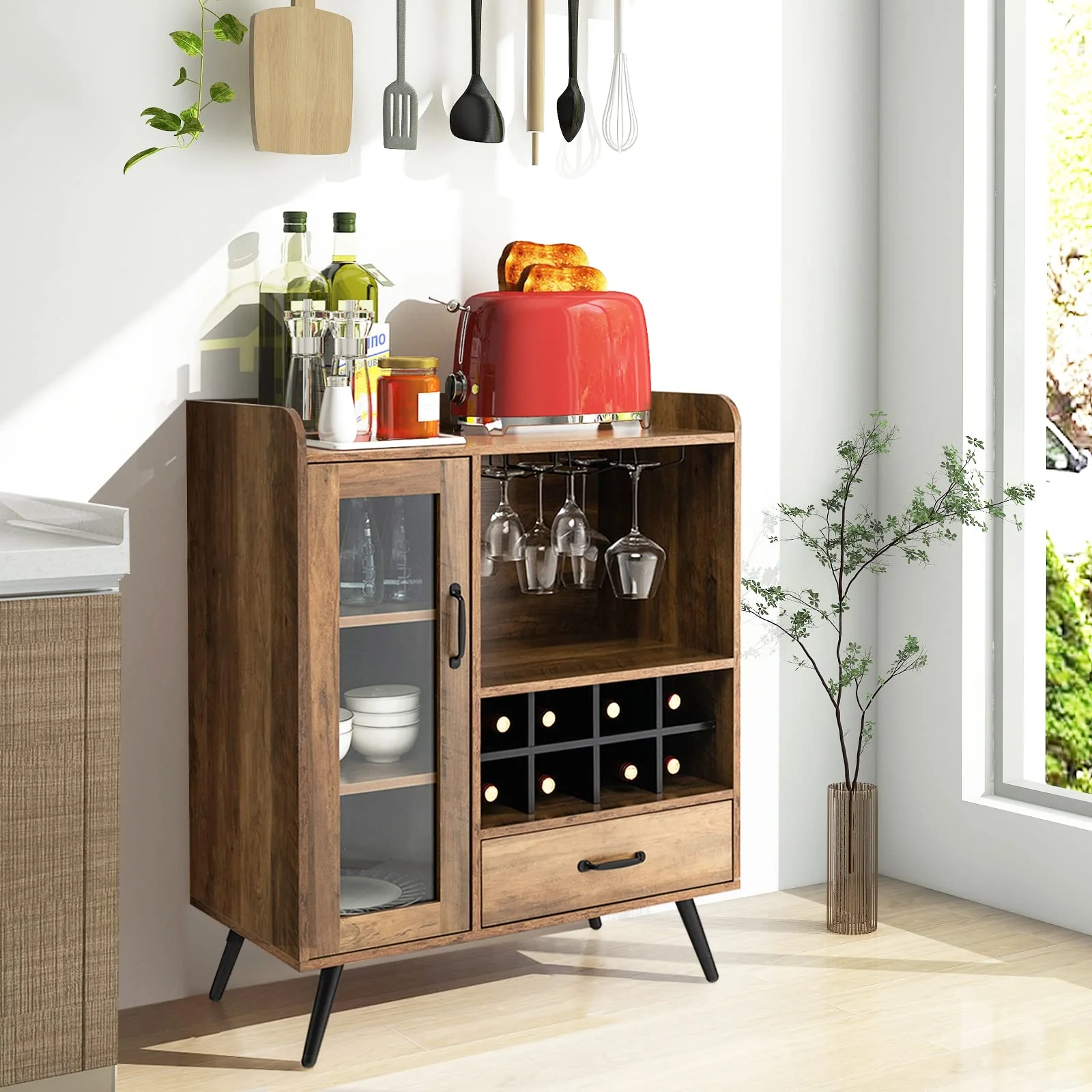 Giantex Wine Cabinet, Buffet Sideboard with Removable Wine Rack, Drawer, Shelves