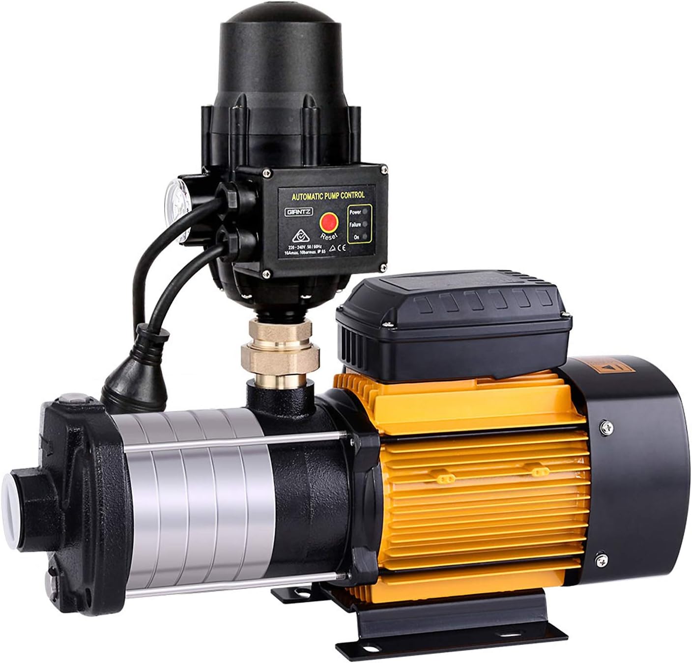 Giantz Water Pump, 2500W 240V Electric High Pressure Garden Pumps Controller Irrigation for Pool Pond Rain Tank Home Farm Clean, Multi Stage Fully Automatic Anti-rust Black Yellow