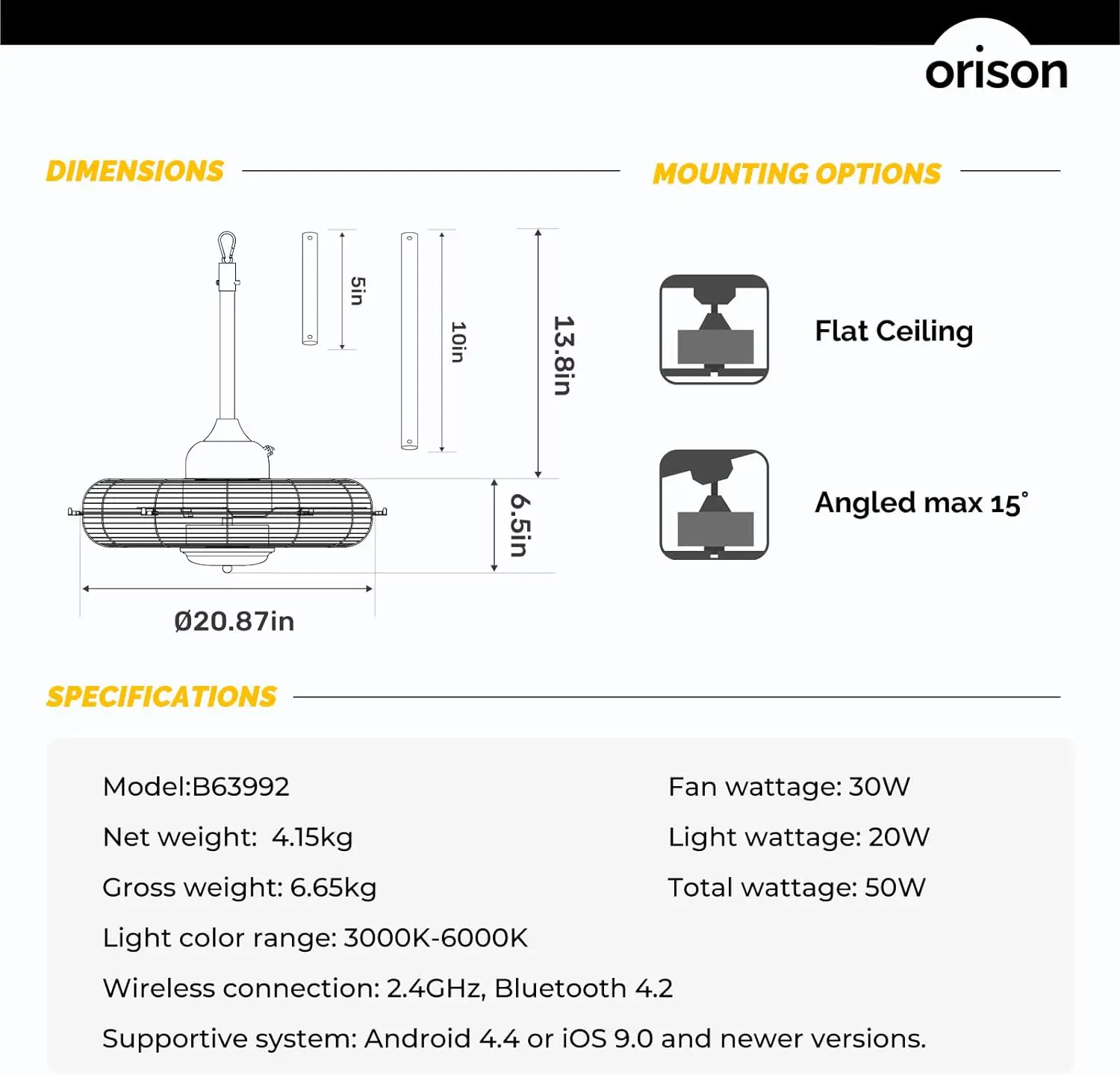 21 Outdoor Ceiling Fan with Light, Plug in Ceiling Fan with Remote, Gazebo Fans Outdoor Hanging for Patios Waterproof, Wet Rated Hanging Fan with App Control
