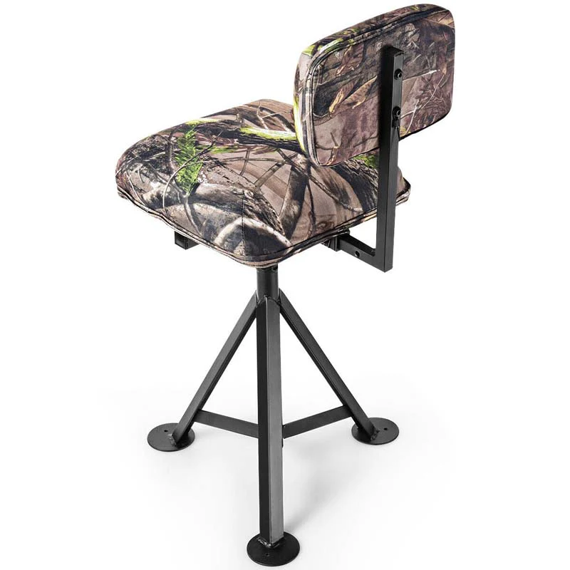 360�� Camo Swivel Hunting Chair for Outdoor Activities, Height Adjustable Tripod Blind Stool Chair with Detachable Backrest, Padded seat