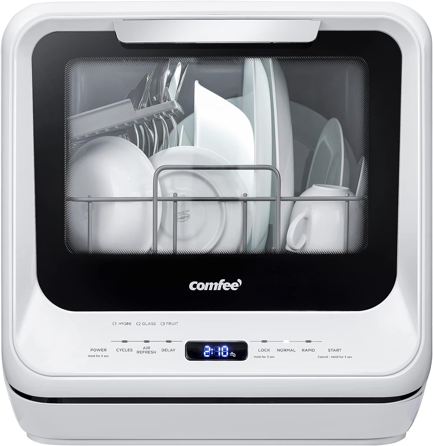 COMFEE' Portable Dishwasher Countertop with 5L Built-in Water Tank, No Hookup Needed, 6 Programs, 360�� Dual Spray, 192??High-Temp& Air-Dry Function, Mini Dishwasher for RVs, White