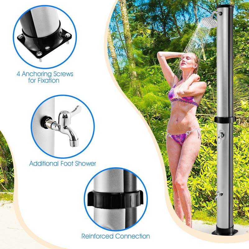 7.2 FT 10 Gallon Solar-Heated Outdoor Shower, 360�� Swivel Shower Head Freestanding Shower for Poolside Beach