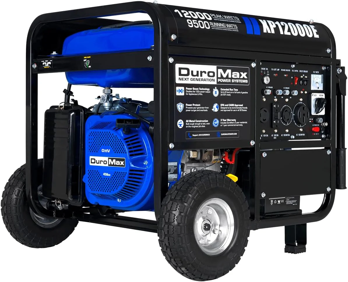 DuroMax XP13000EH 13,000-Watt Dual Fuel Portable Generator - Gas & Propane, Electric Start, Whole Home Backup Power, Transfer Switch Ready, RV & Emergency Ready