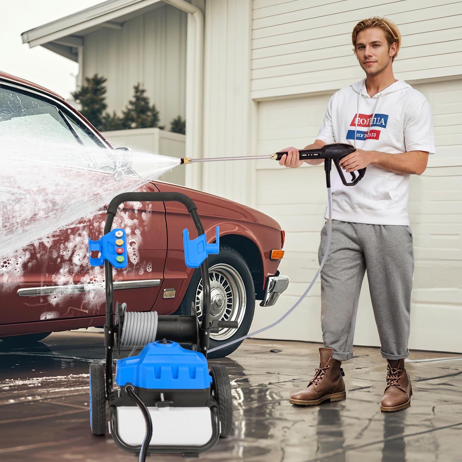 Electric Pressure Washer, 2300 PSI 1.8 GPM High Pressure Power Washer w/Wheels, 5 Quick Connect Nozzles