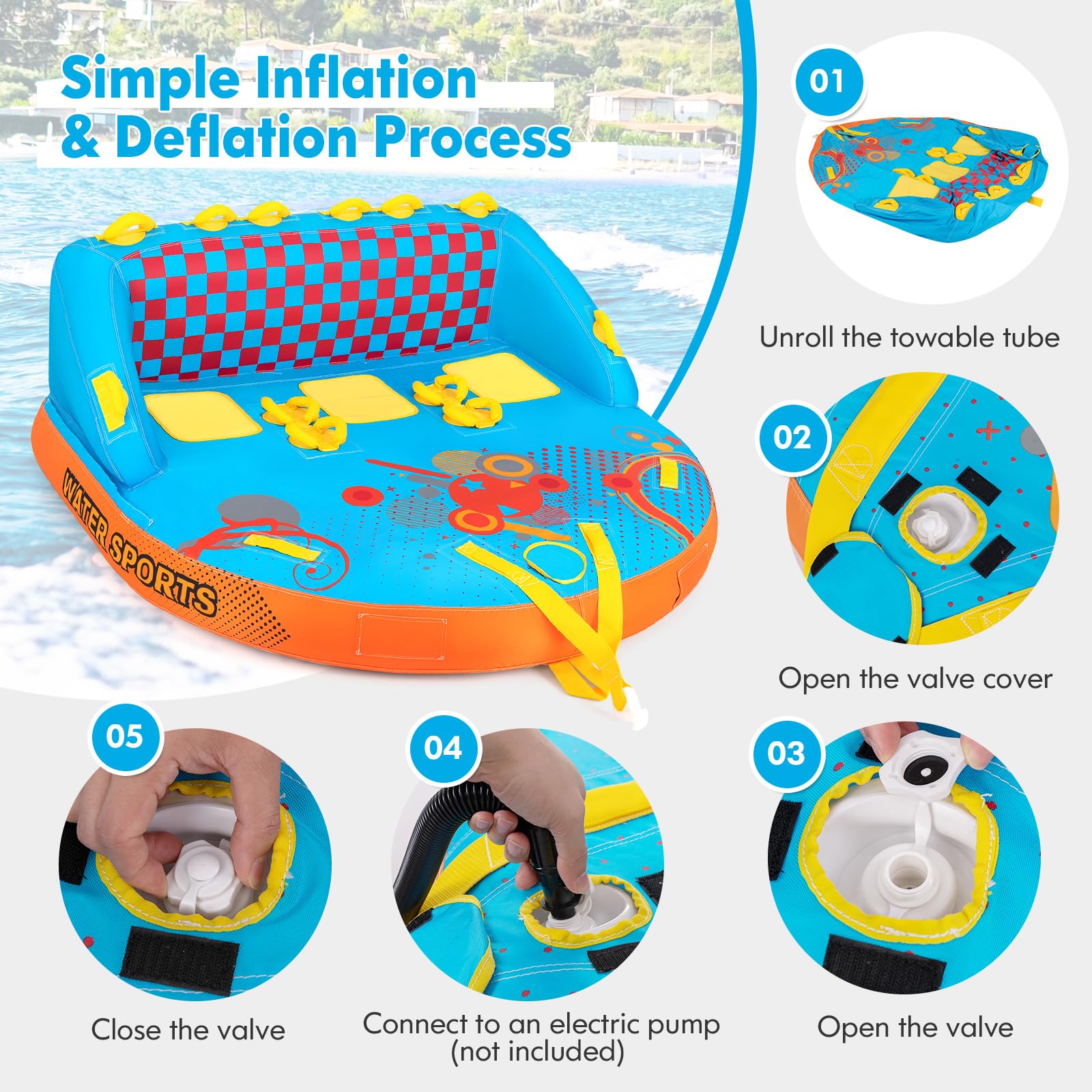 Inflatable Towable Tubes for Boating, 1-3 Riders Water Sport Towables for Boat