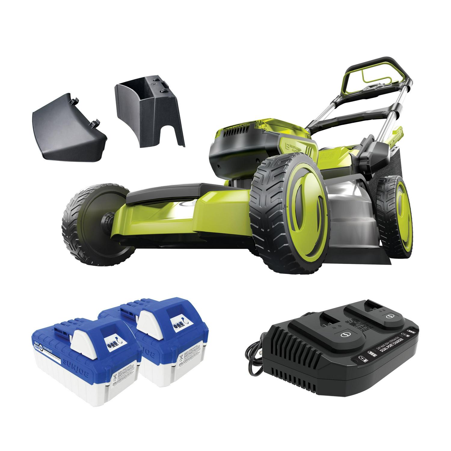 Sun Joe 48V Cordless Self-Propelled Lawn Mower, 20��� Cutting Width, 2 x 4.0-Ah Batteries, 7-Position Height Adjustment