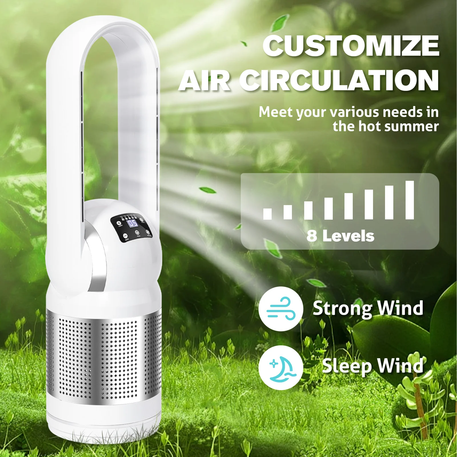 Heater Bladeless Tower Fan with Air Purifier