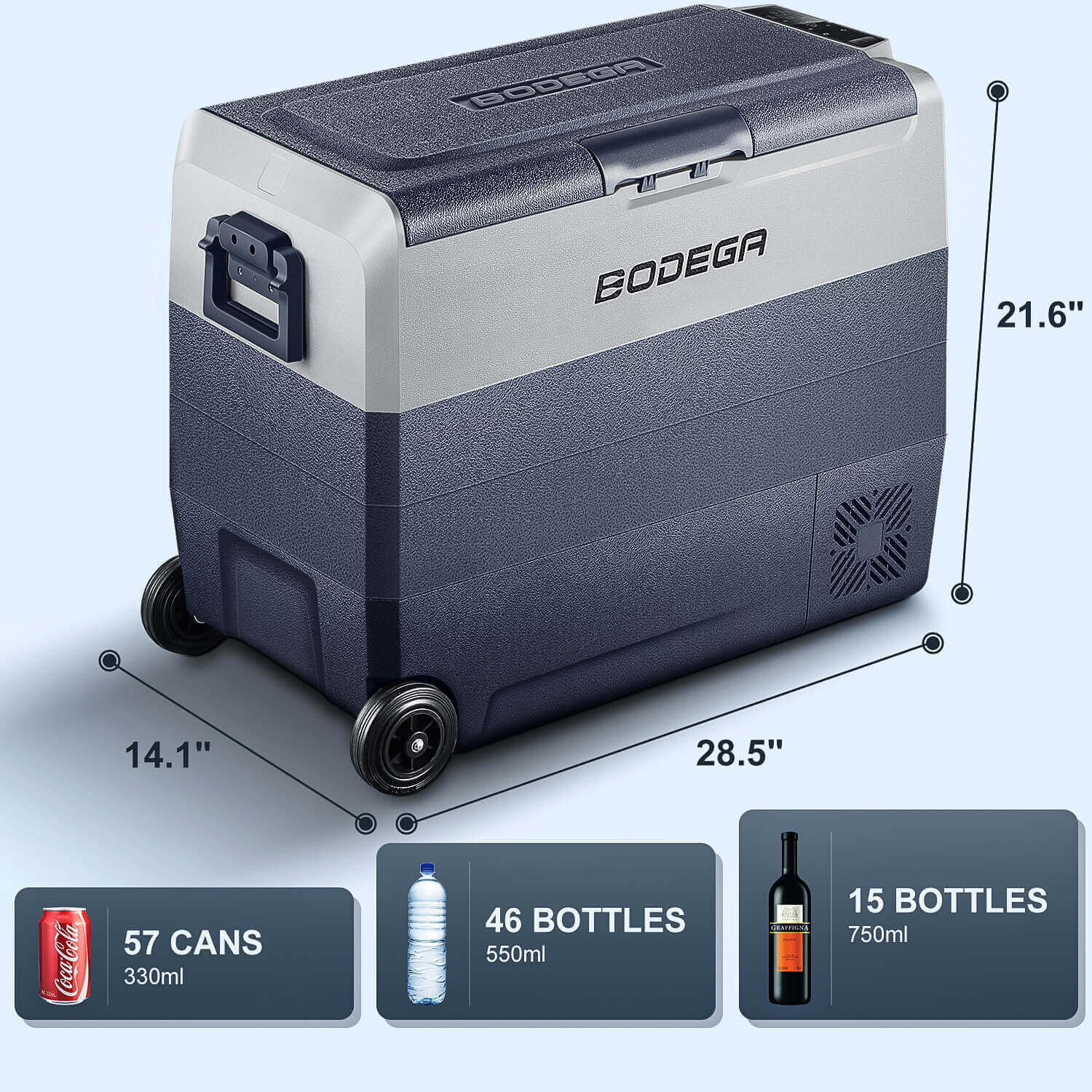 12V Fridge 64qt/60L with Wheels Dual Zone T60