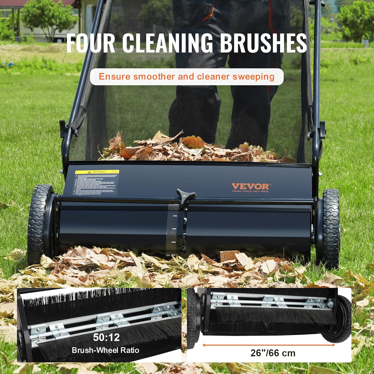 Heavy Duty Steel 26 Inch Collector Push Lawn Sweeper