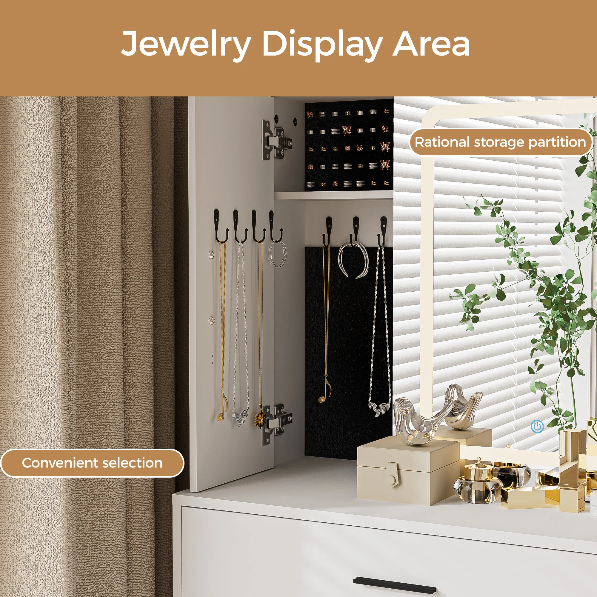 Dressing Table Stool Set with Mirror