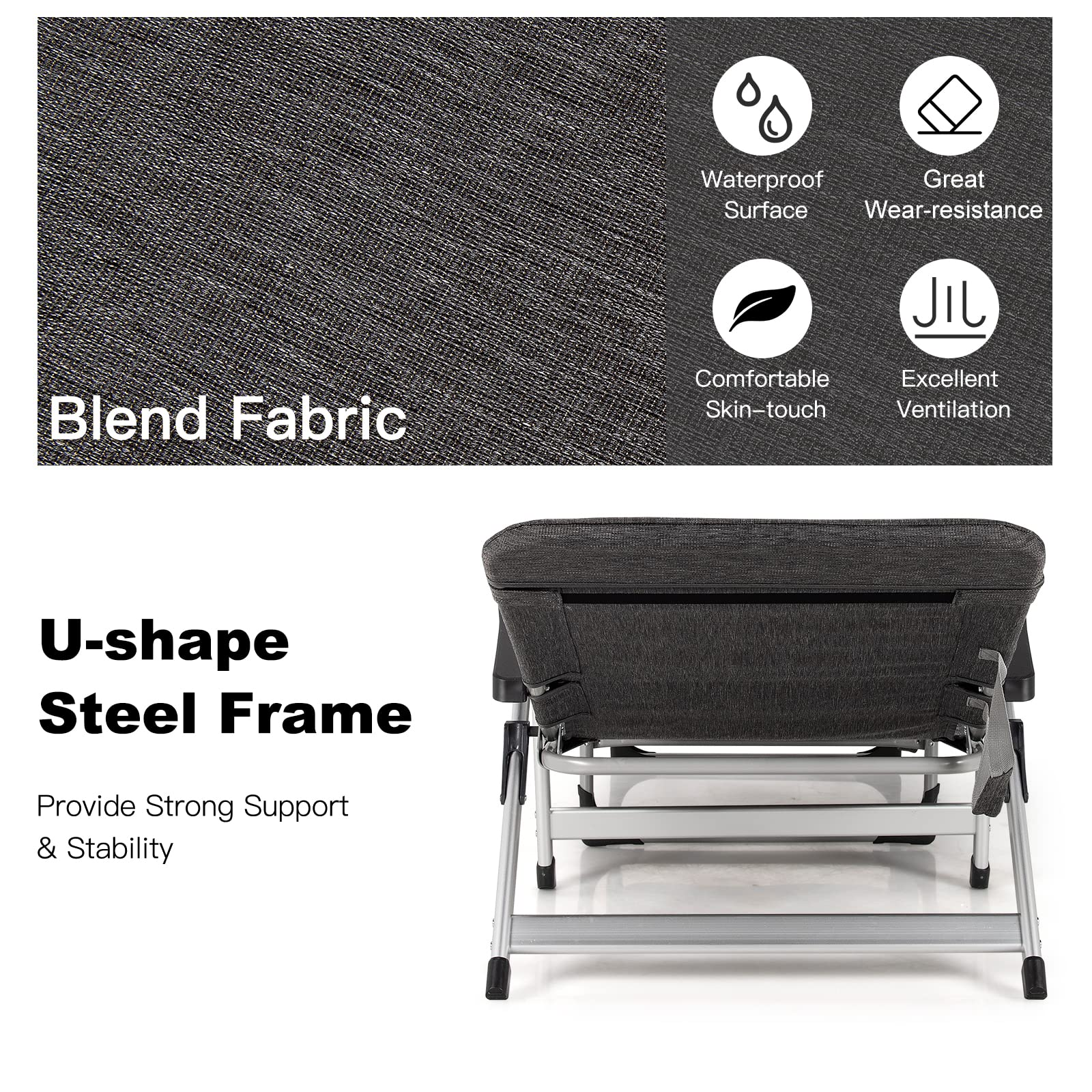 Chaise Lounge Chair, Folding Outdoor Patio Lounger with Cup Holder & Detachable Headrest
