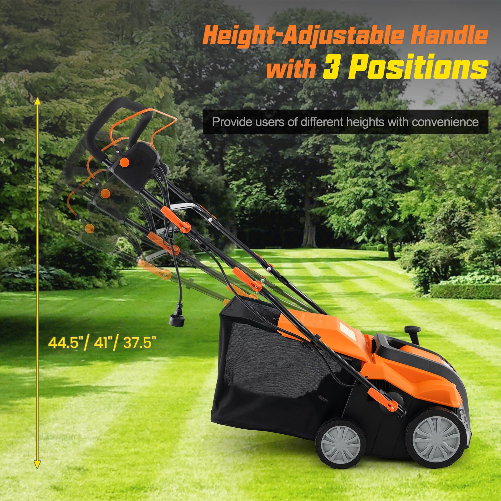 2-in-1 Scarifier and Lawn Dethatcher, 16-Inch 15A Corded Electric Dethatcher w/ 14.5-Gal Collection Bag