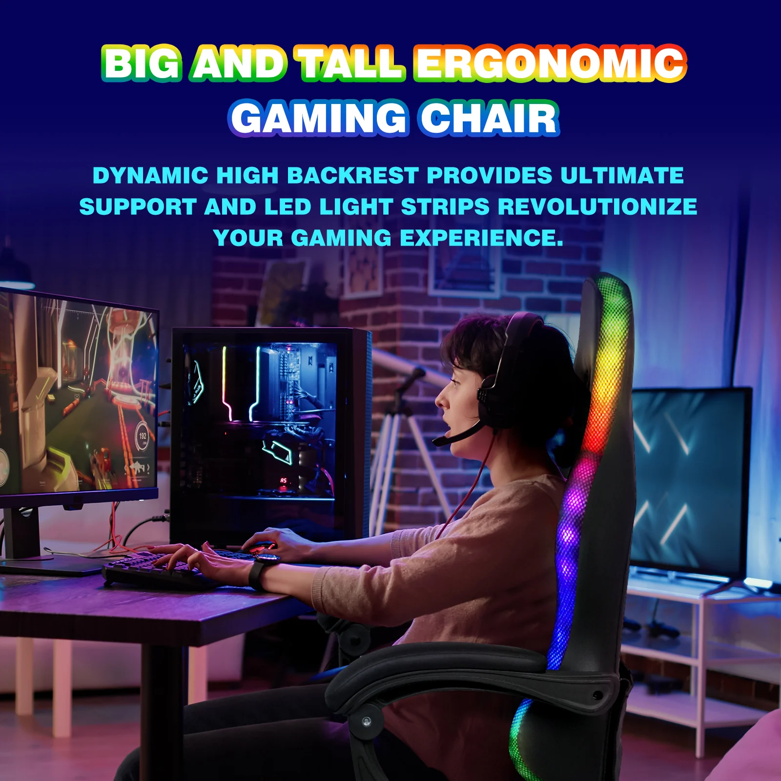 Gaming Chair 12 RGB LED Massage Chair Blue