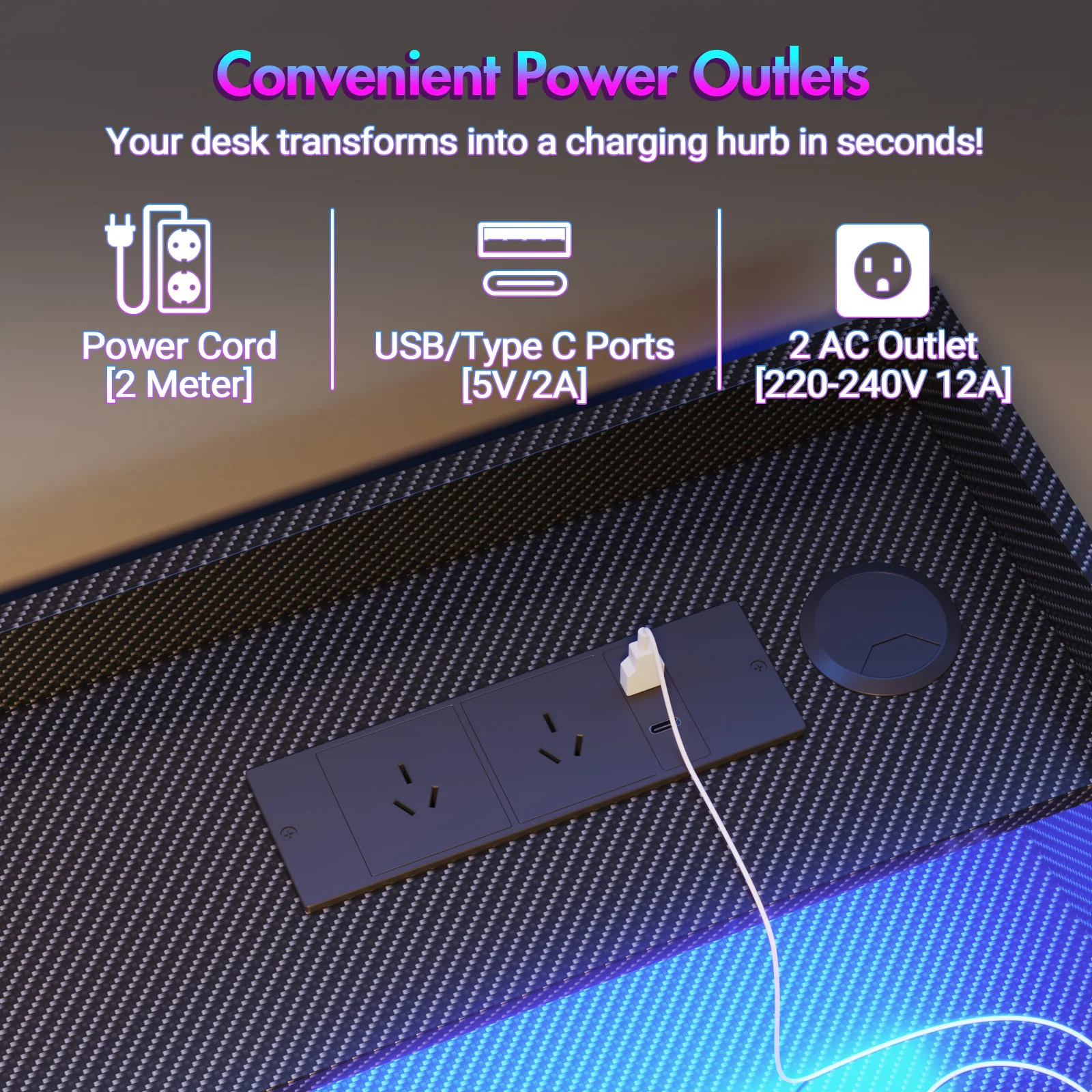 LED RGB Light Electric Standing Desk Black