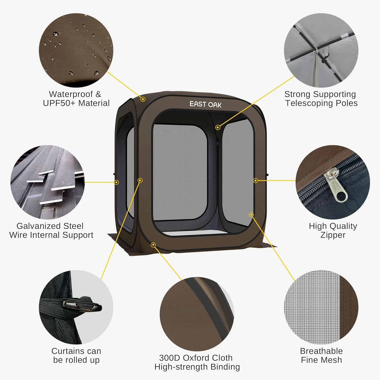 EAST OAK Screen House Tent Pop-Up, Portable Screen Room Canopy Instant Screen Tent 10 x 10 FT with Carry Bag for Patio, Backyard, Deck & Outdoor Activities, Beige