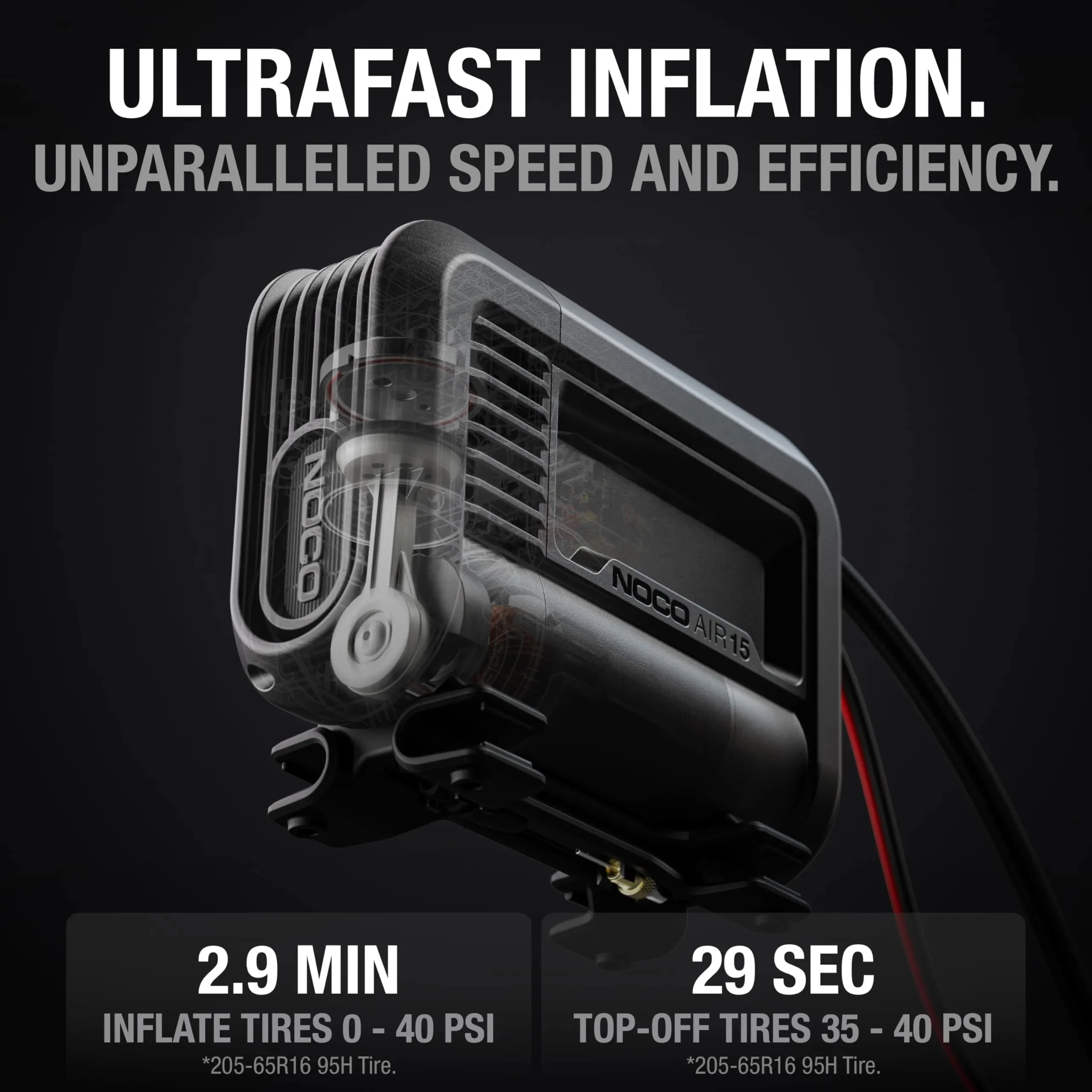 UltraFast 15A Tire Inflator, 12V Portable Air Compressor Pump, Rated at 80 PSI, Inflates Tires from 0-40 PSI in 2.9 Minutes with a Digital Gauge, Smart Pressure and Auto-Shutoff