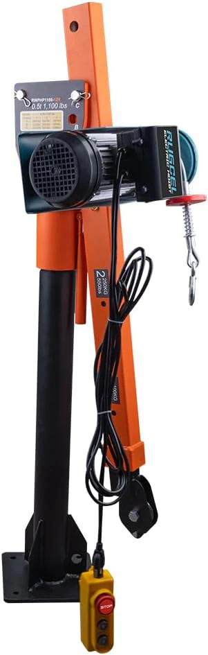 1100lb Folding Dismountable Household Hoist Truck Crane with Electric Hoist (110V) �C 880lb Pulling Force, Jib Cranes for Factory, Warehouse, Construction