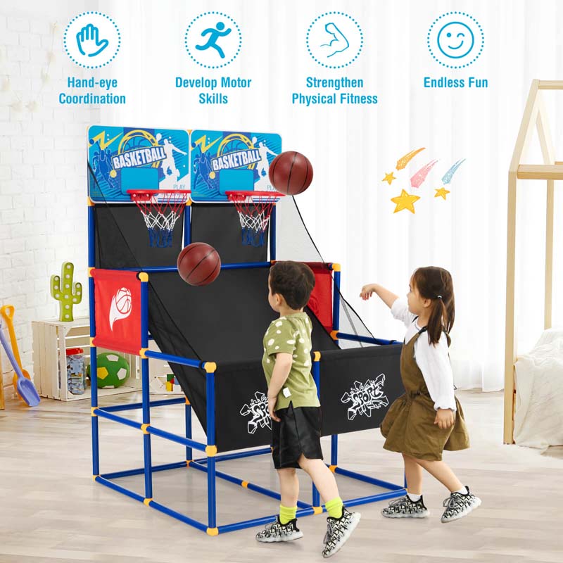 Kids Basketball Arcade Game Toy Set, Dual Shot Basketball Game for 2 Players with 4 Balls & Inflation Pump