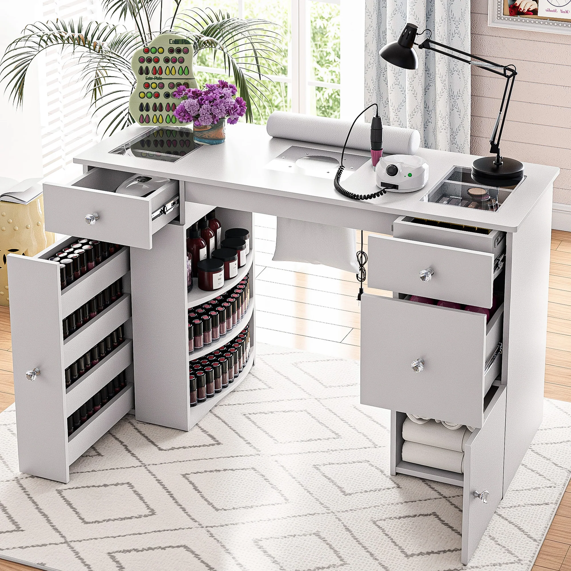 Manicure Table Glass Top w/Dust Collector