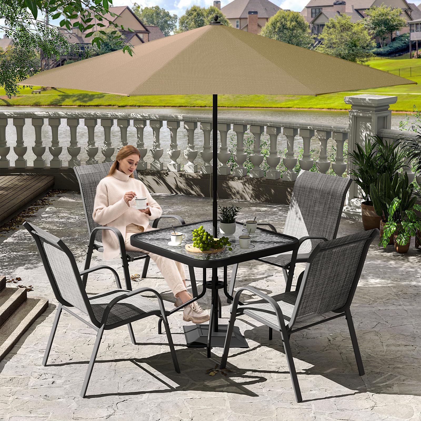 Amopatio Outdoor Dining Set of 5, Patio Table and Chairs Set