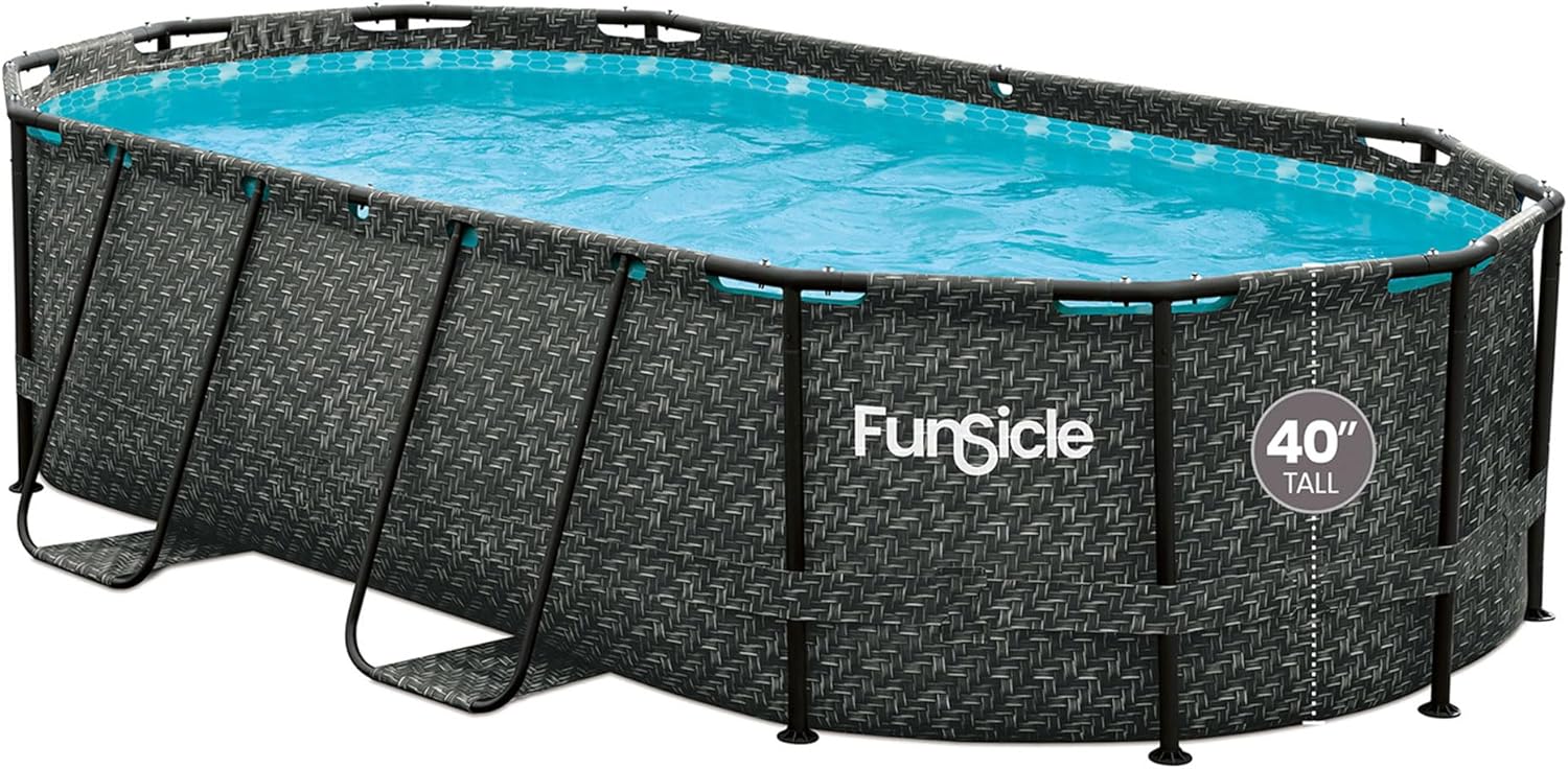 Funsicle 167 by 98 by 39.5 Inches Oasis Designer Oval Frame Outdoor Above Ground Swimming Pool Pool Set with Accessories, Dark Herringbone Gray