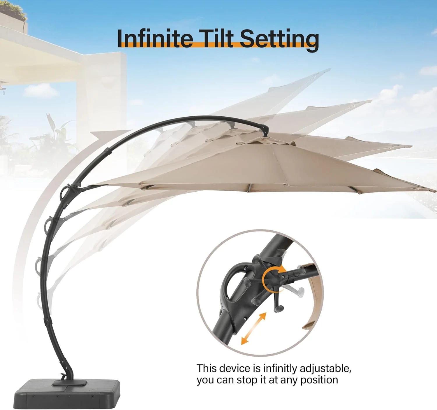 LAUSAINT HOME Outdoor Patio Umbrella with Base included, 11 FT Deluxe Curvy Cantilever Umbrella Heavy Duty Offset Hanging Umbrella with 360�� Rotation for Market, Pool, Garden, Backyard, Deck (Beige)