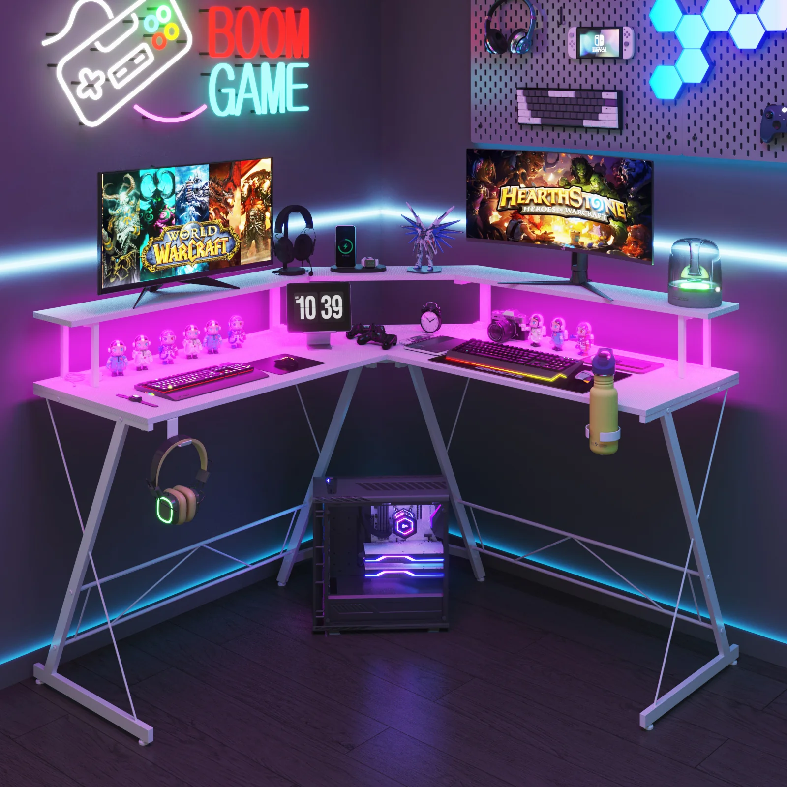 L Shaped Gaming Desk with LED Lights