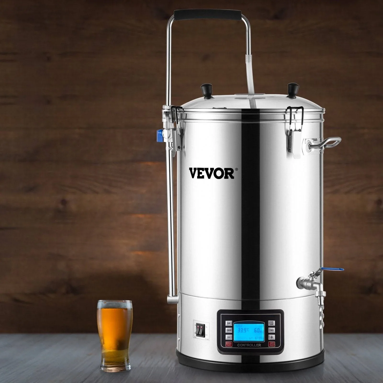 VEVOR Electric Brewing System 9.2 Gal/35 L Brewing Pot All-in-One Home Beer Brewer w/Pump - 9.6Gal