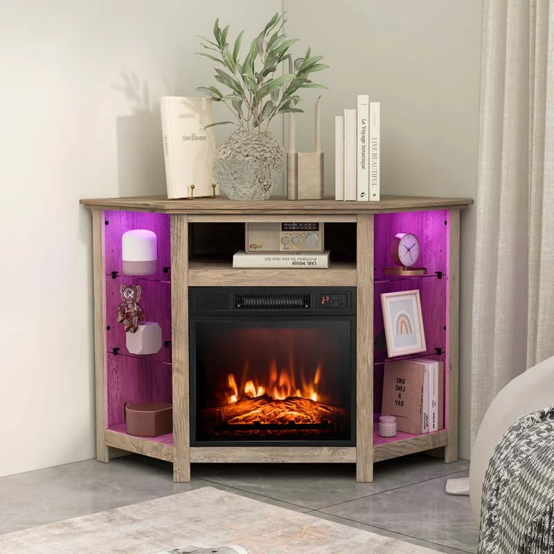 Modern Corner Fireplace TV Stand with LED Lights for TVs up to 50