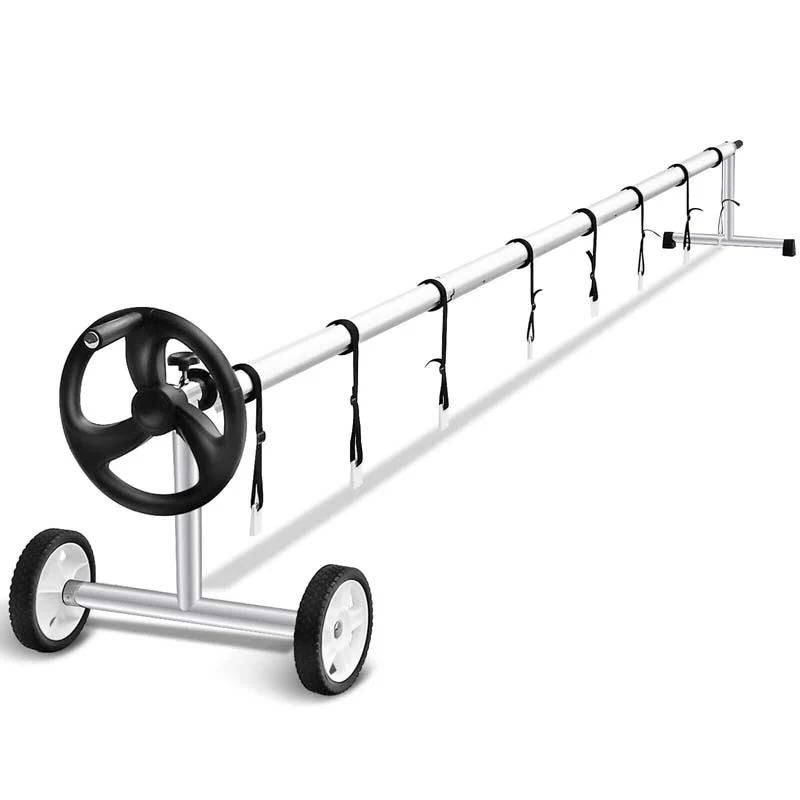 18 FT Solar Pool Cover Reel Set with Hand Crank & Wheels, Aluminum Solar Swimming Inground Cover Blanket Reel Roller