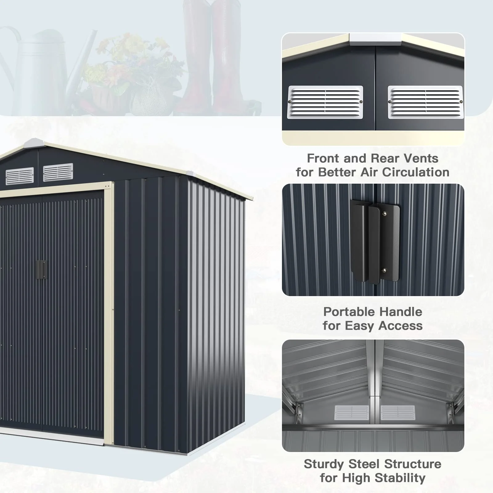 Storage Shed, Metal Outdoor Building Organizer