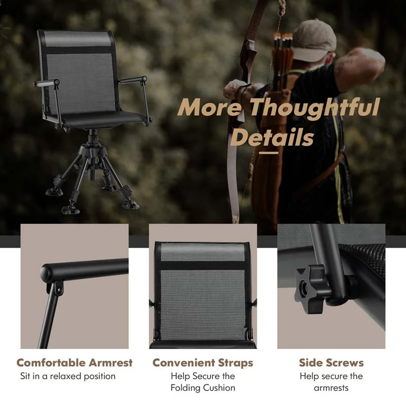 360�� Swivel Silent Folding Hunting Blind Chair for Shooting Fishing, Portable Sniper Seat with 4 Adjustable Legs, All-Terrain Foot Pads