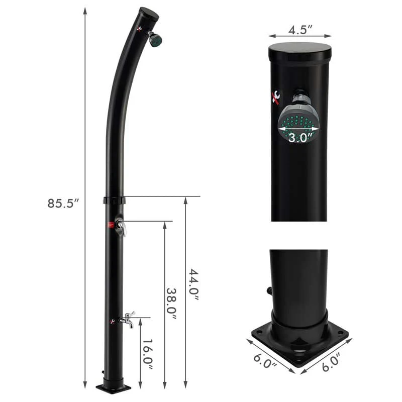 7.2 FT 5.3 Gallon Outdoor Solar-Heated Shower with 360�� Rotating Shower Head & Foot Shower for Poolside Beach