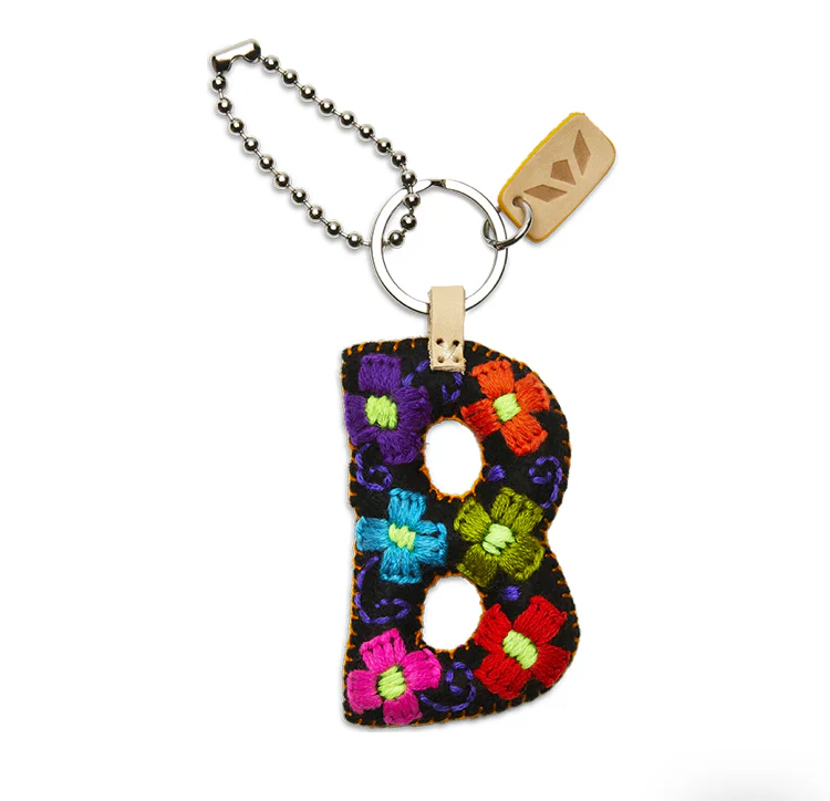 BLACK FELT INITIAL KEYCHAIN